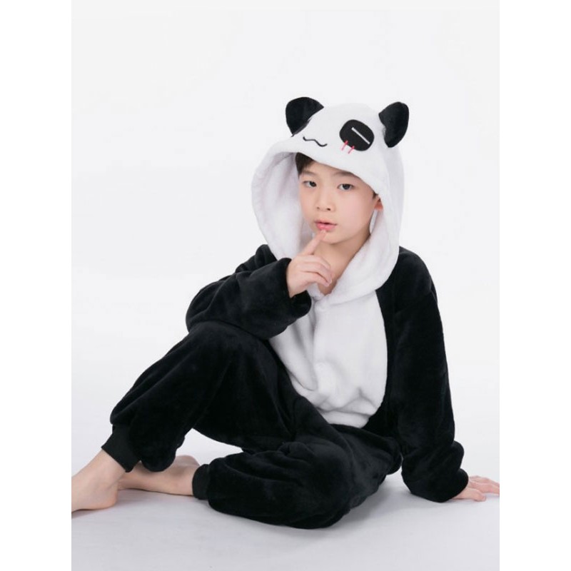 Onesie Kigurumi Pajamas For Kids Polyester Black White Two Tone Panda Pajamas Costume Spring Fall Halloween