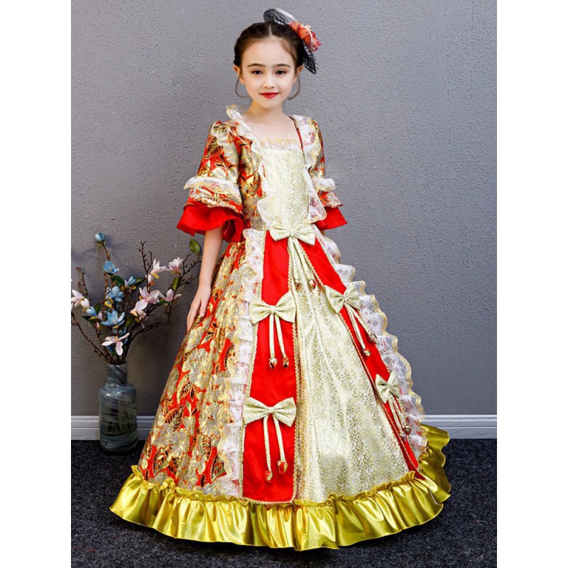 Polyester Fiber Tea Party Bows 3/4 Length Sleeves Polyester Fall Dress Floral Print Gothic Kids' Lolita Dresses