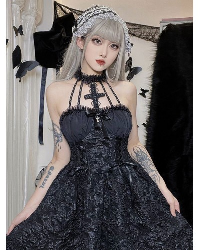 Gothic Lolita Dresses Ruffles Jacquard Black Black