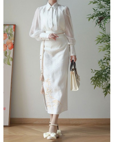 Lolita Outfits White Jacquard Long Sleeves Jumpsuit Sets Sweet Daily Casual