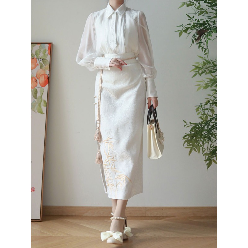 Lolita Outfits White Jacquard Long Sleeves Jumpsuit Sets Sweet Daily Casual