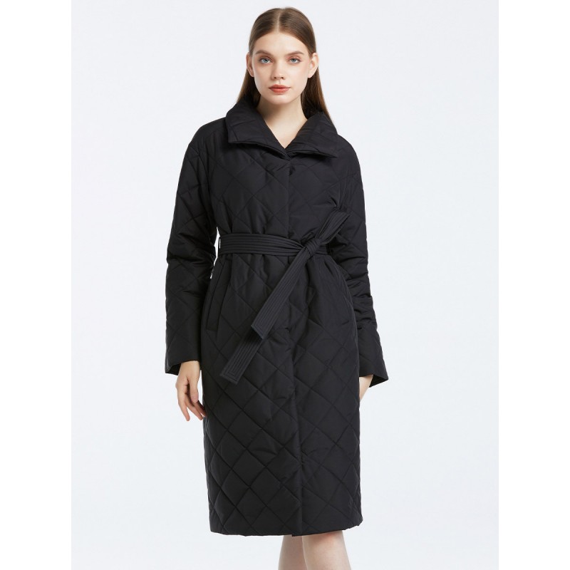 Diamond-s Belted Single Breasted Winter Windproof Outerwear Quilted Coat