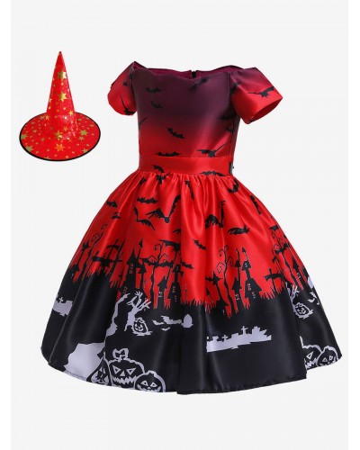 Carnival Costumes For Kids Castle Bat Oragnge Red Skater Dress Holiday