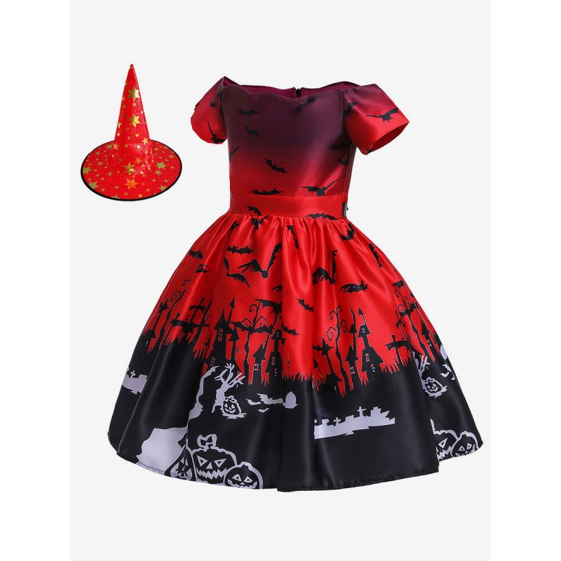 Carnival Costumes For Kids Castle Bat Oragnge Red Skater Dress Holiday