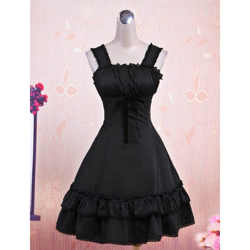 Classic Black Sleeveless Cotton Lolita One-Piece Daily Casual