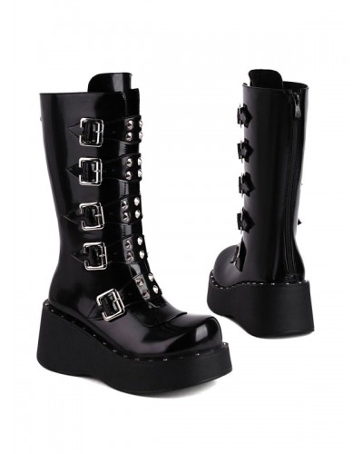 Lolita Boots Round Toe Zipper PU Leather Black Lolita Footwear Daily Casual