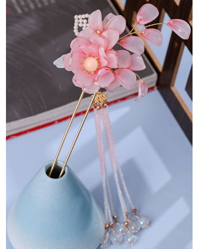 Chinese Style Lolita Accessories Pink Flowers Chains Metal Headwear Miscellaneous Chinese Style