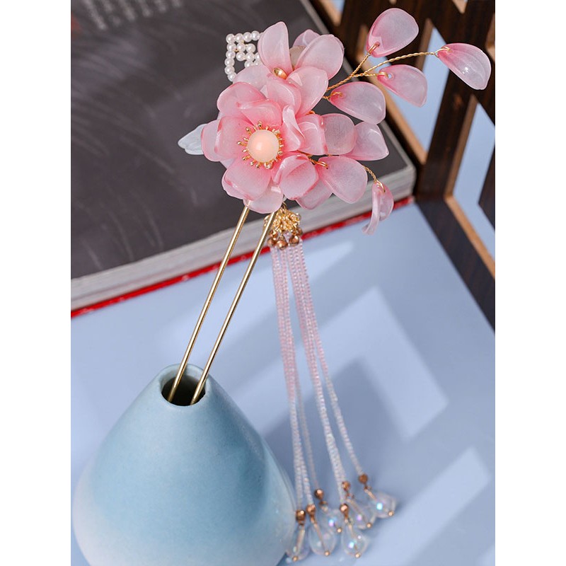 Chinese Style Lolita Accessories Pink Flowers Chains Metal Headwear Miscellaneous Chinese Style