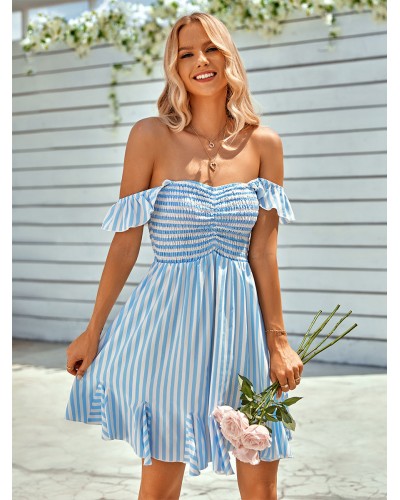 Mini Dresses Light Sky Blue Two-Tone Short Dress Summer Beach Resort Wear