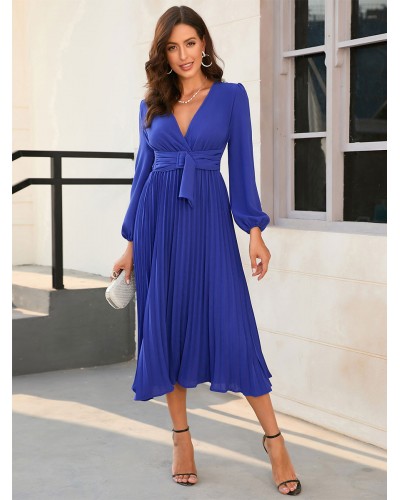 Maxi Dress V-Neck Long Sleeves Lace Up Long Dress Simple Beach Dating