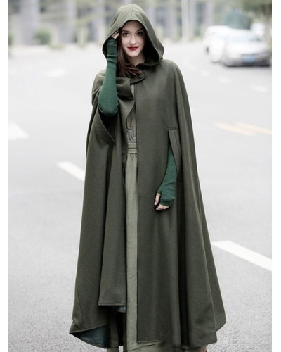 Women Poncho Hooded Hunter Green Poncho Oversized Cape Poncho  Cape Fall Winter