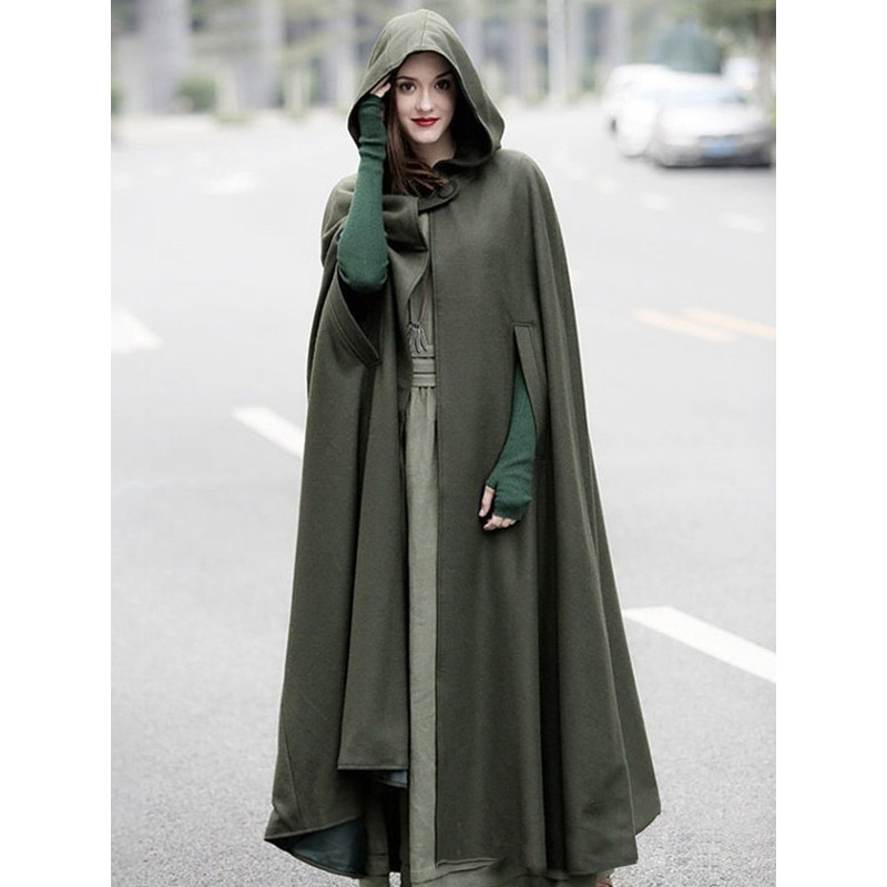 Women Poncho Hooded Hunter Green Poncho Oversized Cape Poncho  Cape Fall Winter