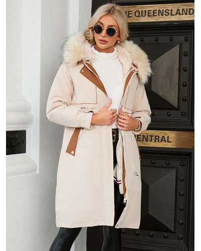 Women's Parka Apricot Hooded Thicken Winter Coat Outerwear Quilted Coat Street Wear Field Dating