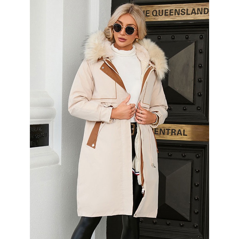 Women's Parka Apricot Hooded Thicken Winter Coat Outerwear Quilted Coat Street Wear Field Dating