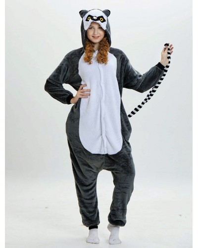 Monkey Kigurumi Onesie Adults Pajamas Flannel Deep Gray Long Winter Sleepwear Unisex Animal Costume Onesie Pajamas New Year Mardi Gras Christmas Halloween