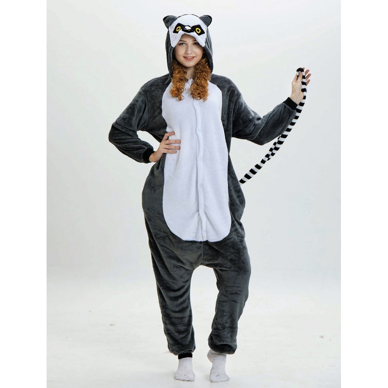 Monkey Kigurumi Onesie Adults Pajamas Flannel Deep Gray Long Winter Sleepwear Unisex Animal Costume Onesie Pajamas New Year Mardi Gras Christmas Halloween