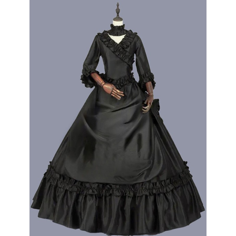 Women Black Costumes Ruffles Marie Antoinette Costume Polyester Dress 's Party Prom Dress Tunic Retro Gothic