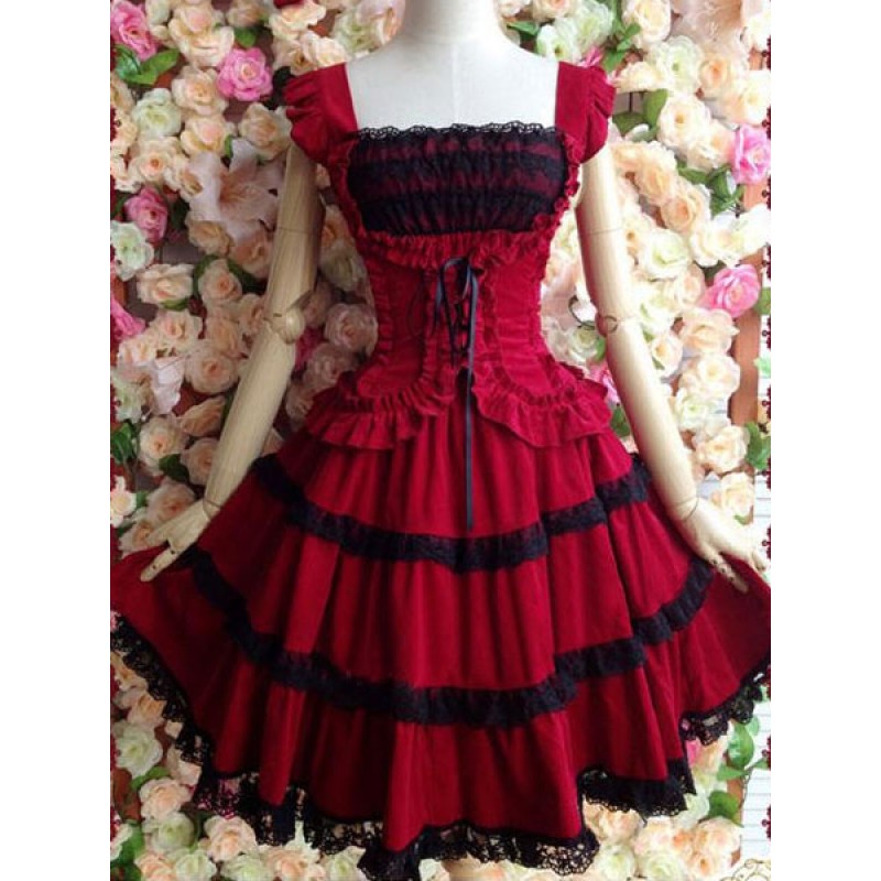 Sweet Lolita Dress JSK Red Cotton Lolita Jumper Skirt Tea Party