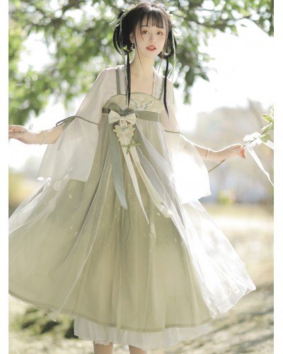 Chinese Style Lolita Dress Embroidered Sleeveless Polyester Chinese Style Floral Print Light Green Chinese Style Lolita