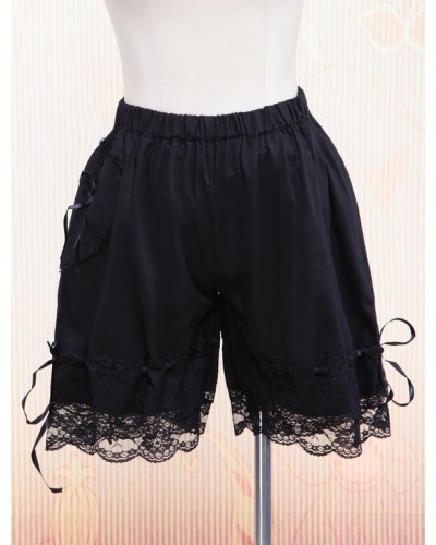 Black Cotton Lolita Bloomers Lace Trim Ribbons