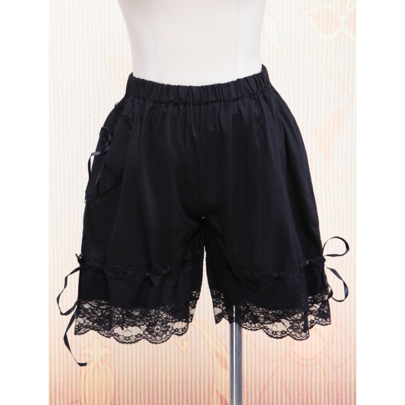 Black Cotton Lolita Bloomers Lace Trim Ribbons