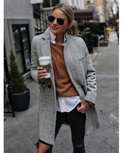 Women Overcoat Lapel One Button Spring Outerwear Casual Street Wear Field