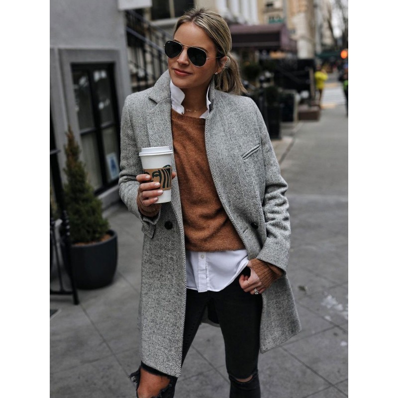 Women Overcoat Lapel One Button Spring Outerwear Casual Street Wear Field