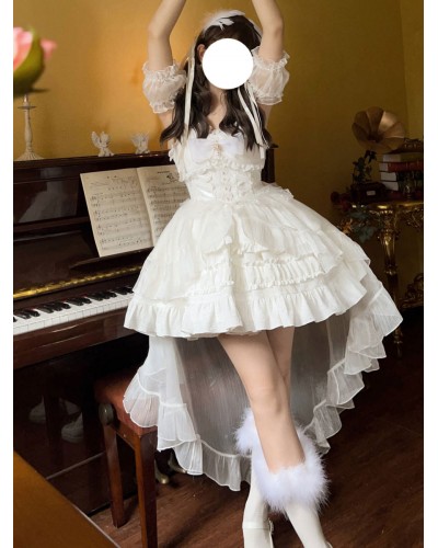 Gothic Lolita Dresses Lace Up Bows White Light Sky Blue