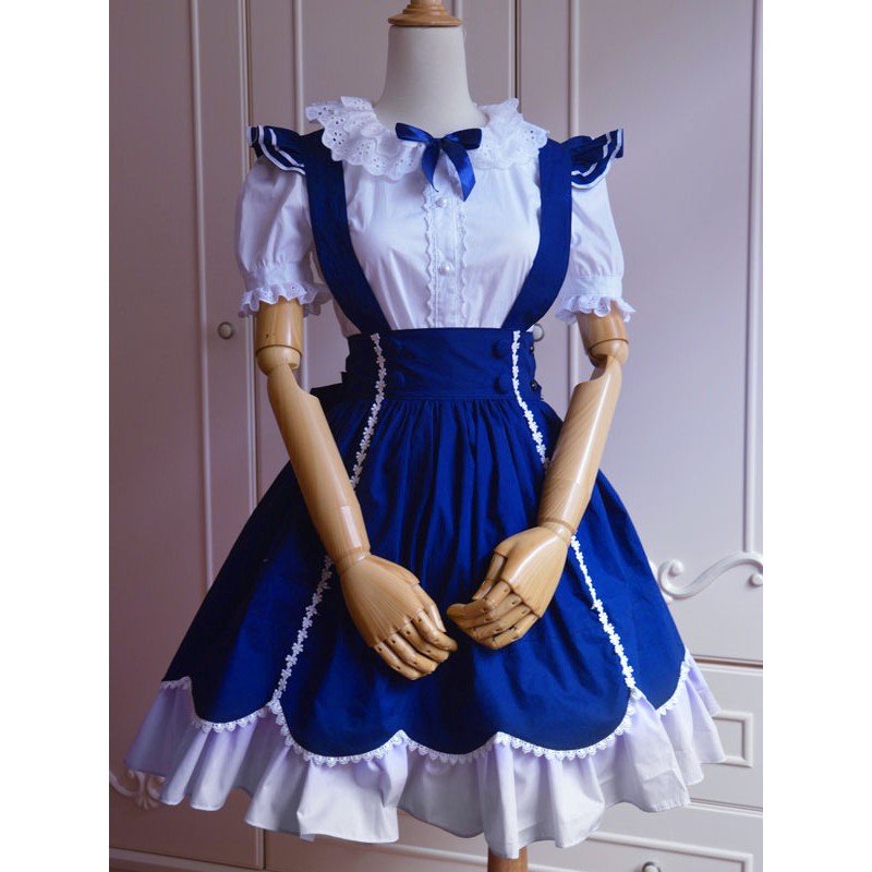 Sweet Blue Cotton Short Sleeves Lolita Outfits