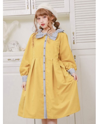 Lolita Coats Yellow Bows Long Sleeve Polyester Overcoat Lolita Outwears Fall Winter