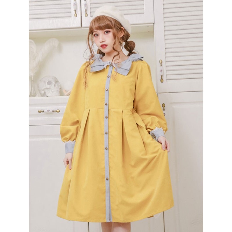 Lolita Coats Yellow Bows Long Sleeve Polyester Overcoat Lolita Outwears Fall Winter