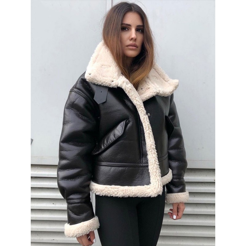 PU Leather Moto Jacket For Women Oversized Outerwear 2023 Casual Fall Winter