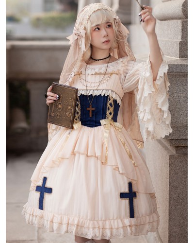 Classical Lolita Dress Chiffon Sleeveless Lolita Dresses Apricot