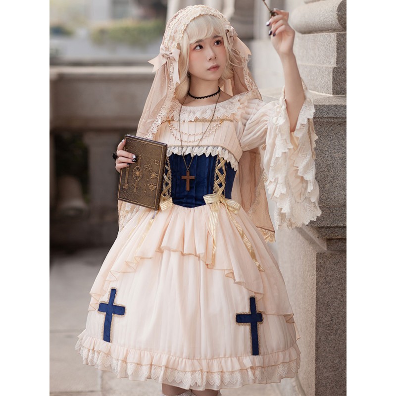 Classical Lolita Dress Chiffon Sleeveless Lolita Dresses Apricot