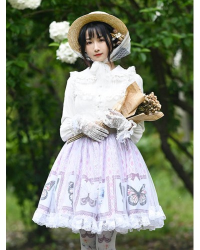 Lolita Overskirt Butterfly Floral Pattern Lavender Tiered Lace Tea Party Daily Casual Lolita Skirts Sweet Spring Summer Fall Winter