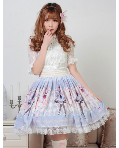 Sweet Lolita SK Lace Print Light Blue Lolita Skirt Daily Casual