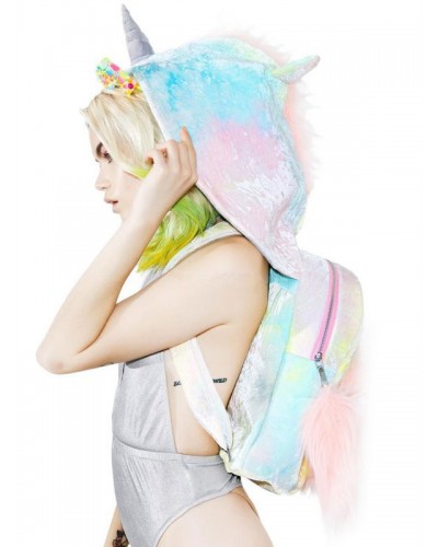 Sweet Lolita Bag Unicorn Ombre Backpack With Hood Daily Casual