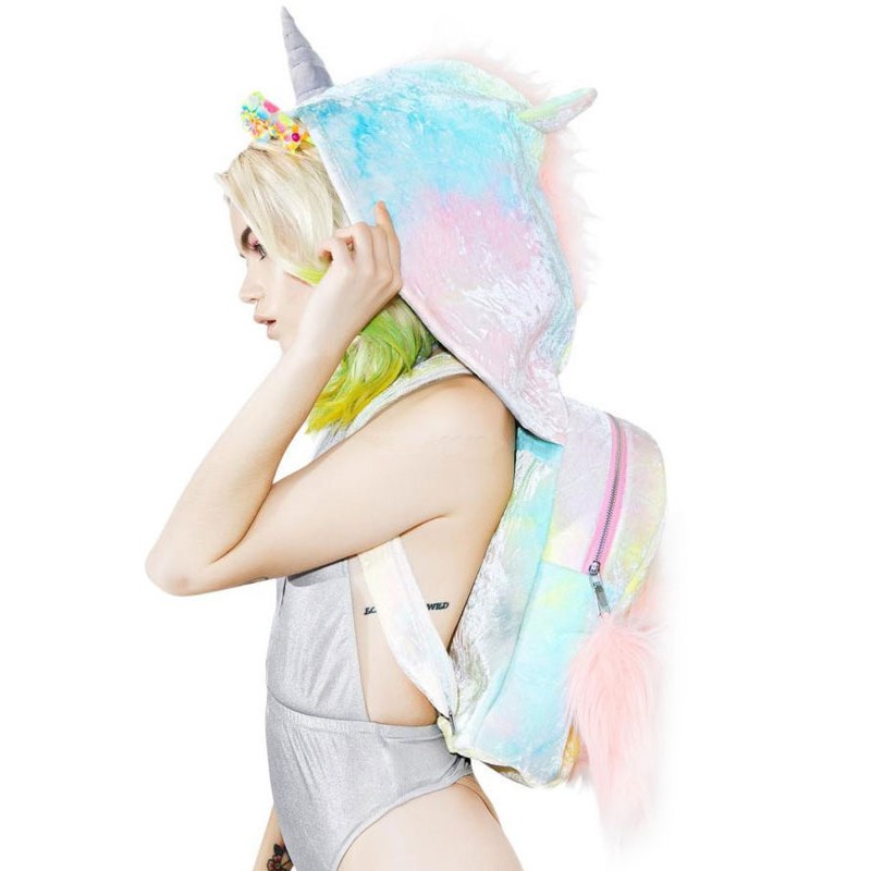 Sweet Lolita Bag Unicorn Ombre Backpack With Hood Daily Casual