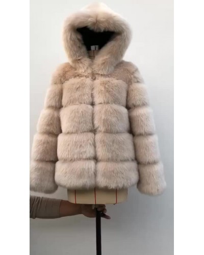 Hooded Faux Fur Coat Short Outerwear For Women 2023 Classic  Traditional Casual Fall Winter