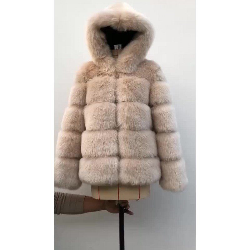 Hooded Faux Fur Coat Short Outerwear For Women 2023 Classic  Traditional Casual Fall Winter