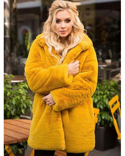 Faux Fur Coats Yellow Winter Overcoat For Women 2023 Classic  Traditional Casual Street Wear Field