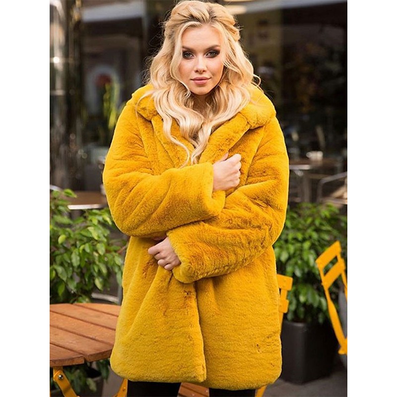 Faux Fur Coats Yellow Winter Overcoat For Women 2023 Classic  Traditional Casual Street Wear Field