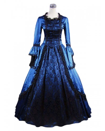 Women Victorian Dress Costume 's Royal Blue Vintage Lace Ruffles Long Sleeves Victorian Era Clothing Long Party Dress Halloween Sets Victorian Era