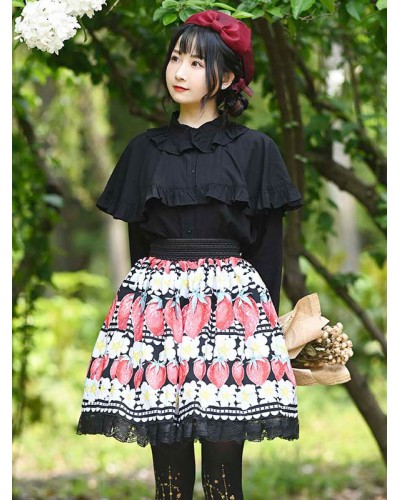 Lolita Overskirt Lace Black Fruit Pattern Daily Casual Tea Party Lolita Skirts Sweet Spring Summer Fall Winter