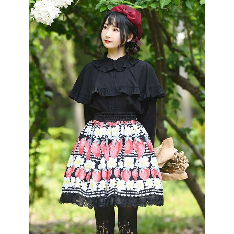 Lolita Overskirt Lace Black Fruit Pattern Daily Casual Tea Party Lolita Skirts Sweet Spring Summer Fall Winter