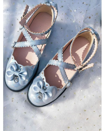 Sweet Lolita Footwear Blue Bows Round Toe Lolita Shoes Daily Casual