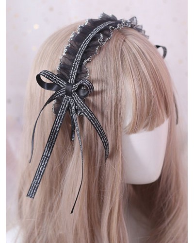 Classic Lolita Headdress Ruffle Lace Bow Black Lolita Hair Accessory