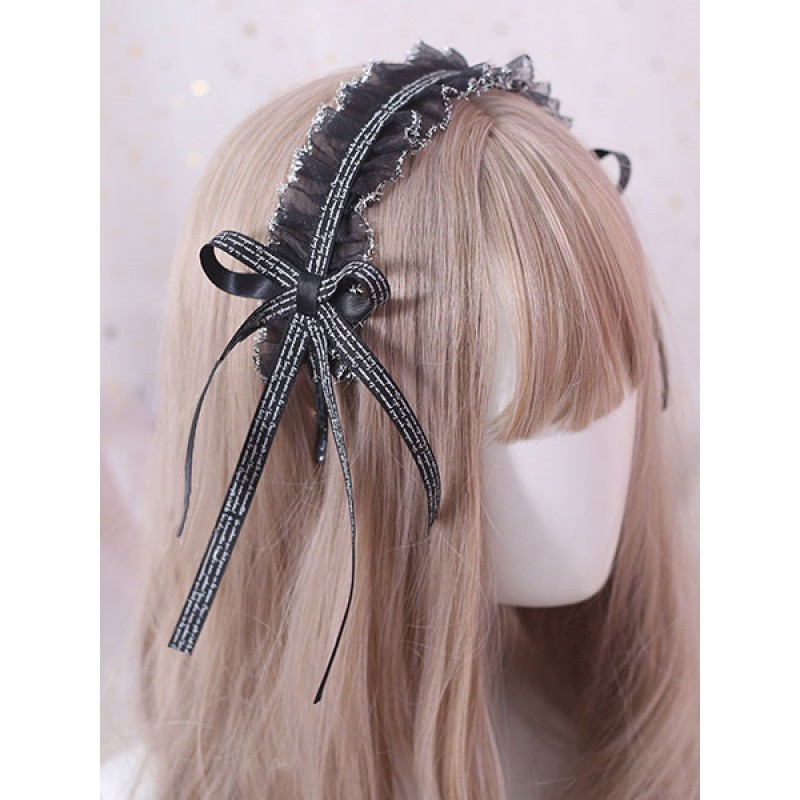 Classic Lolita Headdress Ruffle Lace Bow Black Lolita Hair Accessory