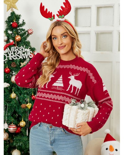 Women Christmas Pullovers 2023 Red Knit Sweaters Winter