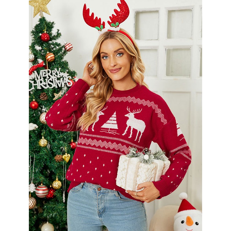 Women Christmas Pullovers 2023 Red Knit Sweaters Winter